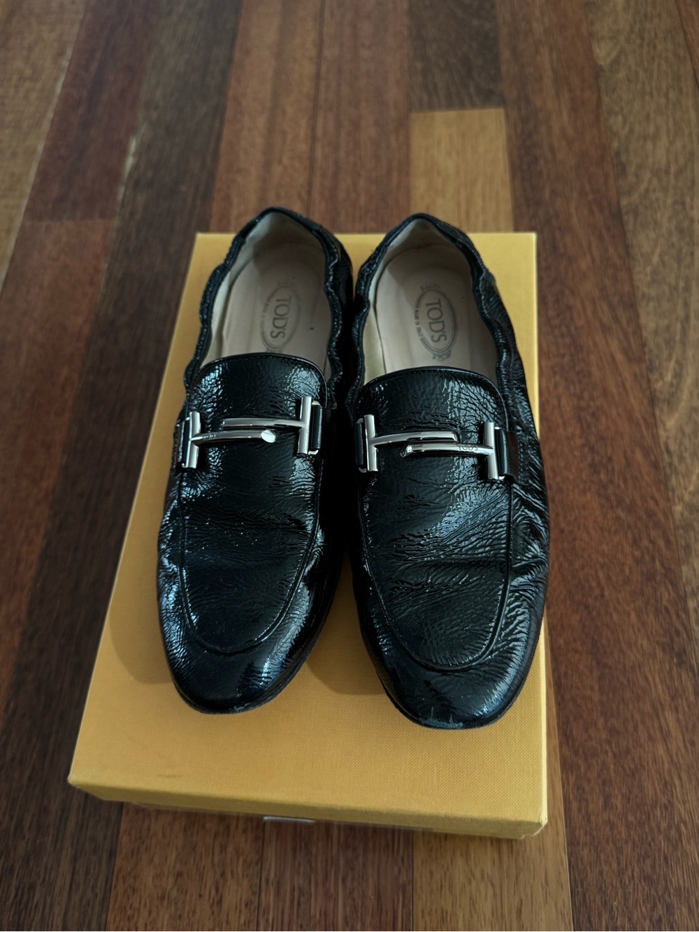 Tod's Black Leather Moccasin Loafers with Silver Hardware